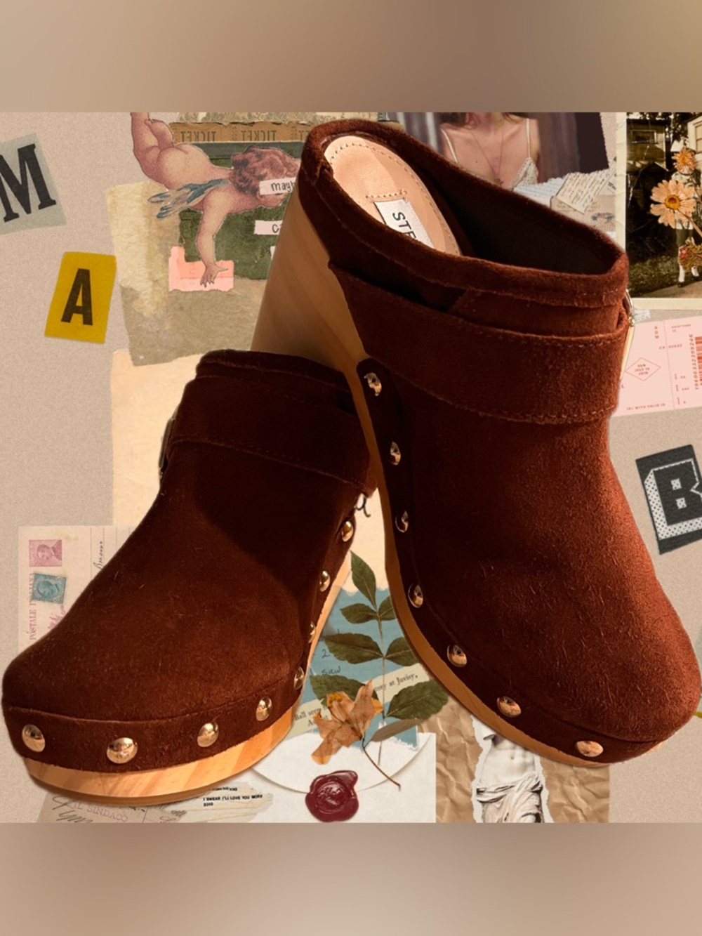 Steve Madden Hilde Suede Wooden Platform Clog Size 6.5